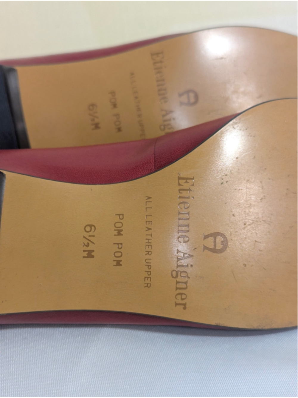 Etienne Aigner Vintage Pom Pom Dark Red Red Leather Flats Size 6.5 - Picture 7 of 12